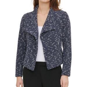 EUC Calvin Klein Navy and White Textured Tweed Drape Collar Blazer. Size M.